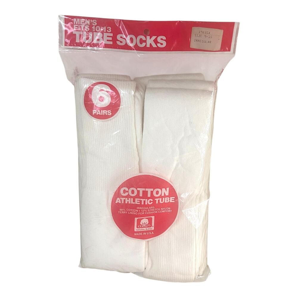 SEALED NEW Vintage 80s Men's Cotton Athletic Tube Socks 6 Pairs Size 10-13 1980s